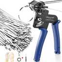 Metal Zip Ties Tool, Stainless Steel Zip Tie Gun with Built-in Cutter, Adjustable Fastening Cutting Zip Tie Tool with 100pcs 11.8in Self-Locking Stainless Steel Zip Ties, Zip Tie Organizer and Gloves (Blue)