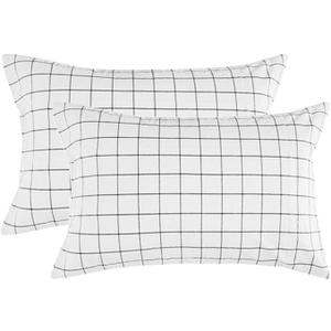Bed Pillow Case Set (2 Pack), White Grid Plaid Geometric Pattern Printed Pillowcases/Pillow Shams for Modern Duvet Cover/Bed Sheets Set- 20x25 inch
