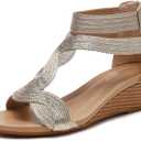 TSANGWAI Women's Slide Wedge Sandal Open Toe Gladiator Sandals for Women Summer Roman High Heel Zipper Back Platform Strappy gold-41