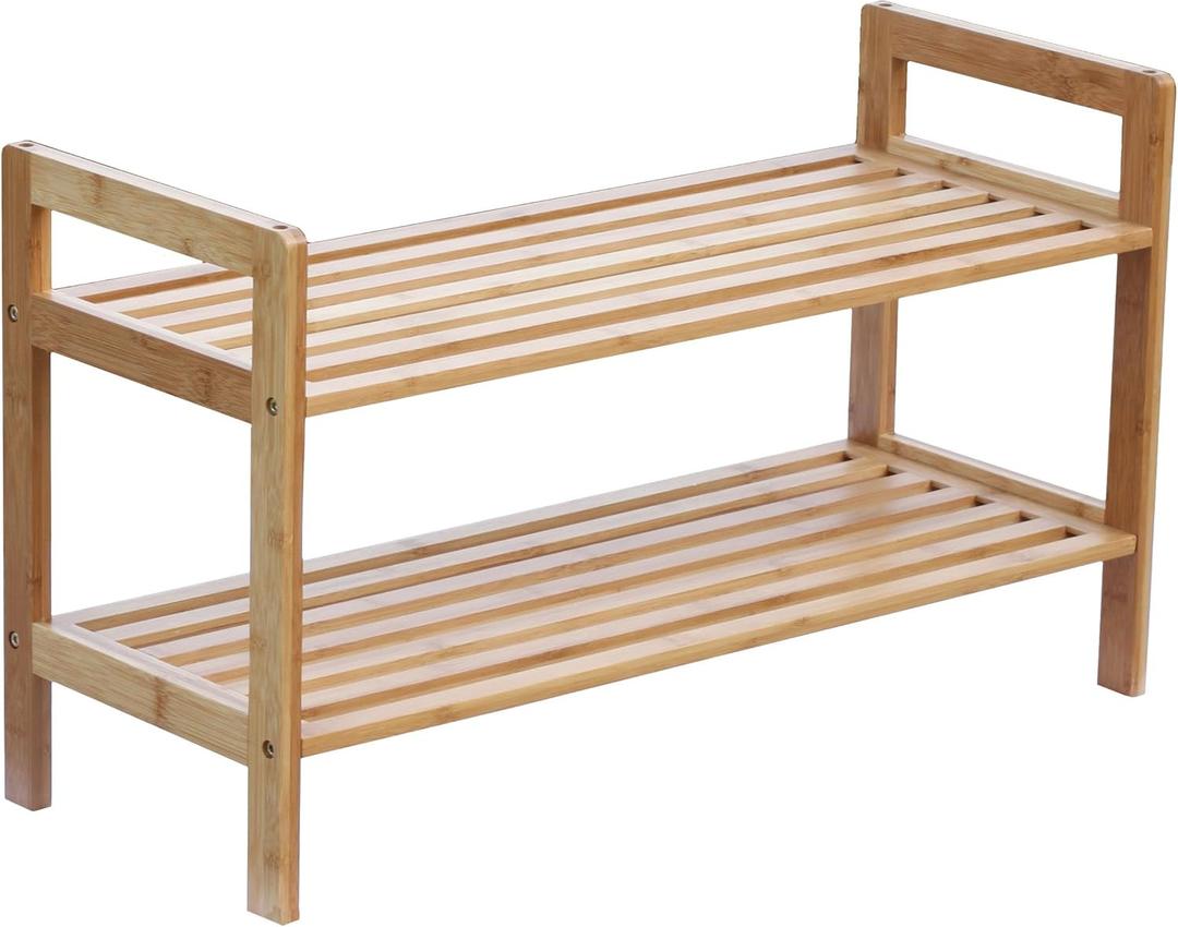 Oceanstar 2-Tier Bamboo Shoe Rack, Brown, SR1309 (15.5H x 10.7D x 27W, Natural)