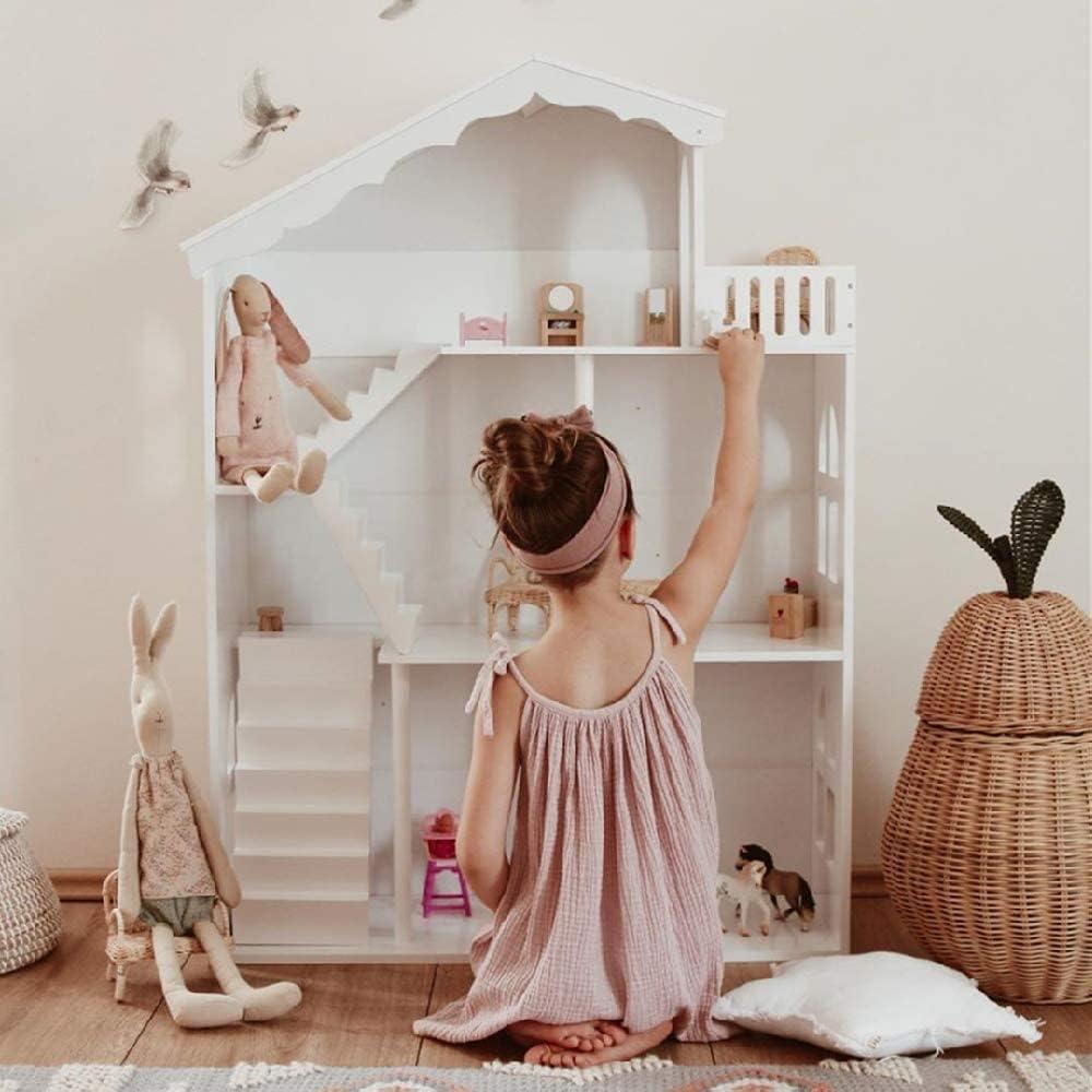 Dollhouse Bookshelf, Wooden Kids Bookshelves Children Doll House Toy Storage 3-Tier Bookcase for Books Gift for Girls Ages 3-7+
