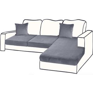 Sectional Couch Covers for 3-Piece Seat Cushion Velvet Separate L Shape Couch Cover Stretch Sofa Slipcover with 2 Pieces Pillowcases Furniture Protector (Sofa 2 Seater + 1 Chaise, Dark Grey)