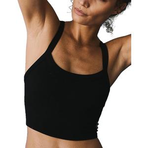 Workout Tank Tops Scoop Neck Crop Tops Athletic Tank Tops Cute Seamless Cami Ribbed Racerback Tank Tops Gym Shirts(Black-M)
