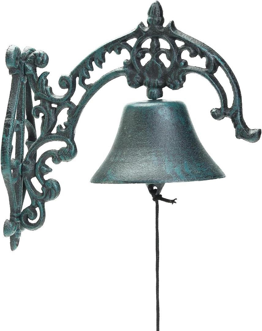 Sungmor Large & Loud Farmhouse Dinner Bell Outside Wall Mounted Electroless Doorbell, Front Door Shop Entrance Porch Antique Decorative Hanging Bell, Indoor Outdoor Pretty Wall Ornamental Hand Bell (Shape D - Arabesque)