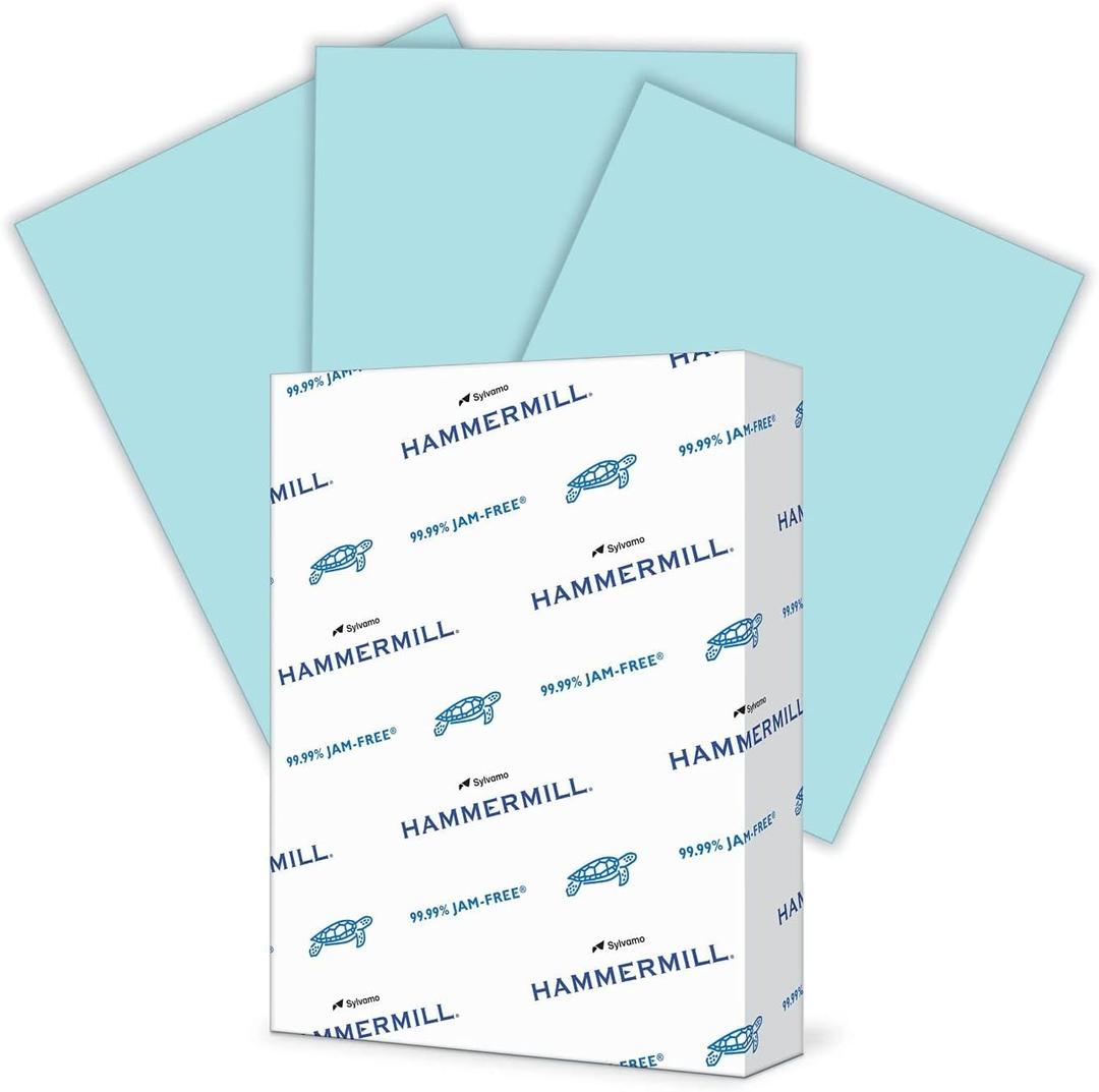 Hammermill Colored Paper, 20 lb Blue Printer Paper, 8.5 x 11 - Made in the USA, Pastel Paper, 103309R - 1 Ream (500 Sheets)