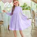 PATPAT Girls Casual Ruffle Sleeves Dresses A-line Elegant Midi Party Dress 12/13 Years