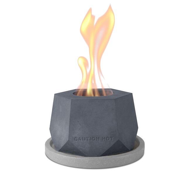 KANTE Kante 5.5 in. W Small Hexagonal Pyramid Portable Concrete Rubbing Alcohol Tabletop Fire Pit with Metal Extinguisher and 6 in. Light Gray Base, Ethanol Fireplace, Indoor Outdoor Décor, Table Top Fire Pit Bowl Pot