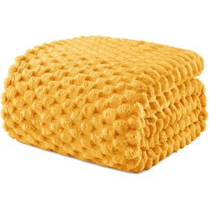 Exclusivo Mezcla Fleece King Blanket for Bed, Extra Large Fuzzy Mustard Yellow Bed Blankets, Soft Cozy Plush Sofa Throws for All Seasons, 90x104 Inches