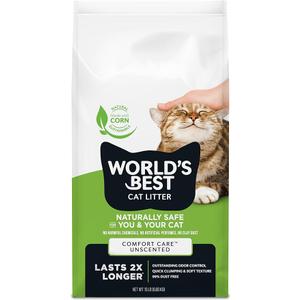 WORLD'S BEST CAT LITTER Comfort Care Unscented 15-Pounds - Natural Ingredients, Quick Clumping, Flushable, 99% Dust Free & Made in USA - Long-Lasting Odor Control & Easy Scooping