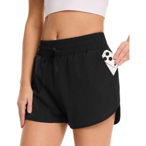 GAYHAY Running Shorts for Women - Athletic Quick Dry Sports Womens Shorts High Waisted Gym Workout Black Shorts with Pockets (Black, L)