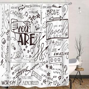 AMBZEK Teen Shower Curtain for Kids Funny Quotes 60Wx72L Inch Boys Girls Black White Shower Curtain Set for Bathroom Inspirational You are Neutral Abstract Accessories Fabric Bath Decor,12 Pack Hooks