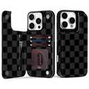 TopPerfekt for iPhone 16 Pro Max Case Wallet with Card Holder, Flip PU Leather Built-in Card Slots, Double Magnetic Clasp and Durable Shockproof for iP16 Pro Max 6.9 inch Women Men- Checkered (Black)