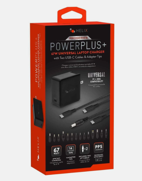 Helix 65W Universal USB-C Laptop Charger Power Adapter (ETHNBC65U) Black