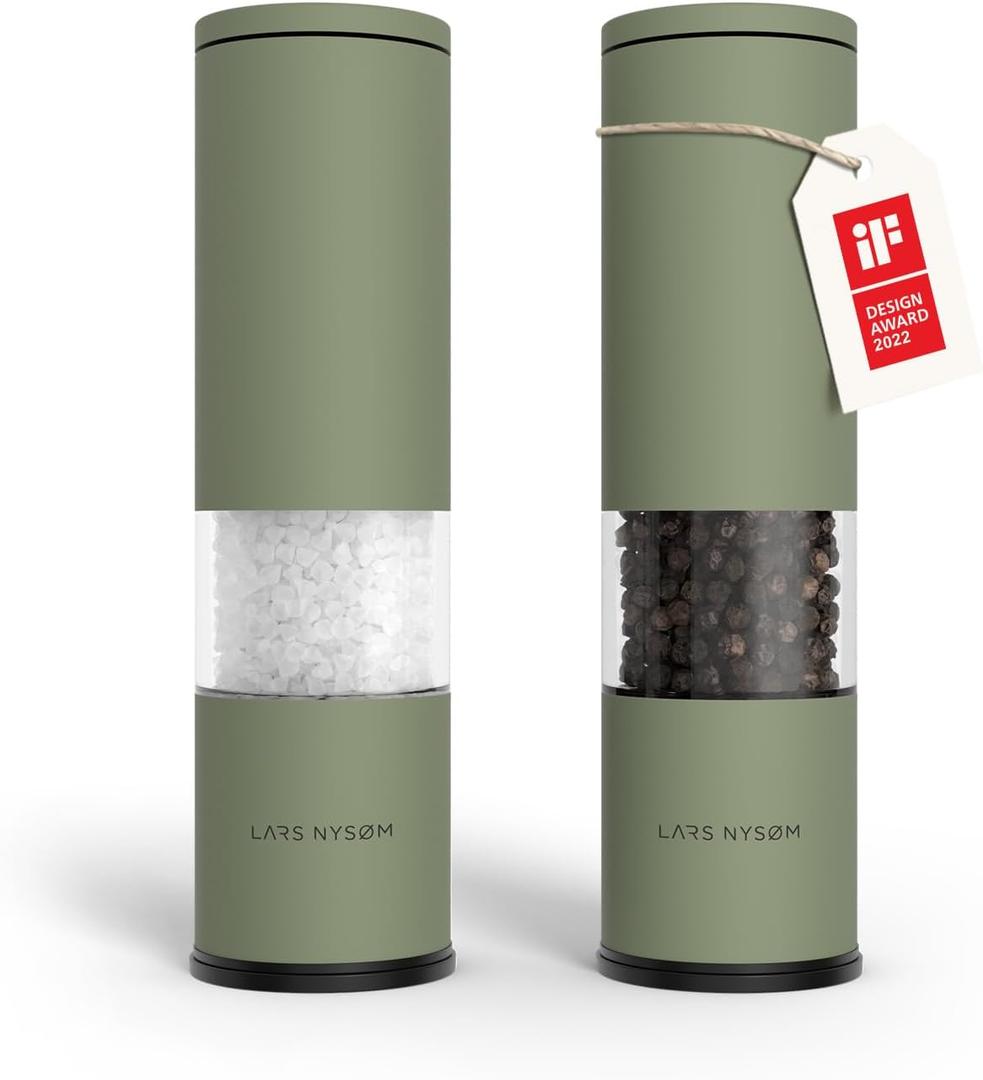 LARS NYSM Salt and Pepper Grinder Set Manual, Stainless Steel Salt and Pepper Mills with Adjustable Ceramic Grinder I Design Spice Shakers (Sage Green)