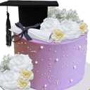 11 PCS Congrats Grad Cake Topper Graduation Caps Scroll Decorations with Artificial Champagne/White Flowers and Babys Breath for Graduation Party Birthday Party Supplies