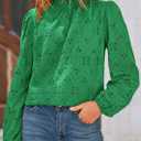 PRETTYGARDEN Tops for Women 2026 Spring Long Sleeve Blouses Dressy Casual Embroidered Eyelet Shirts Fall Going Out Outfits (Green, XXL)