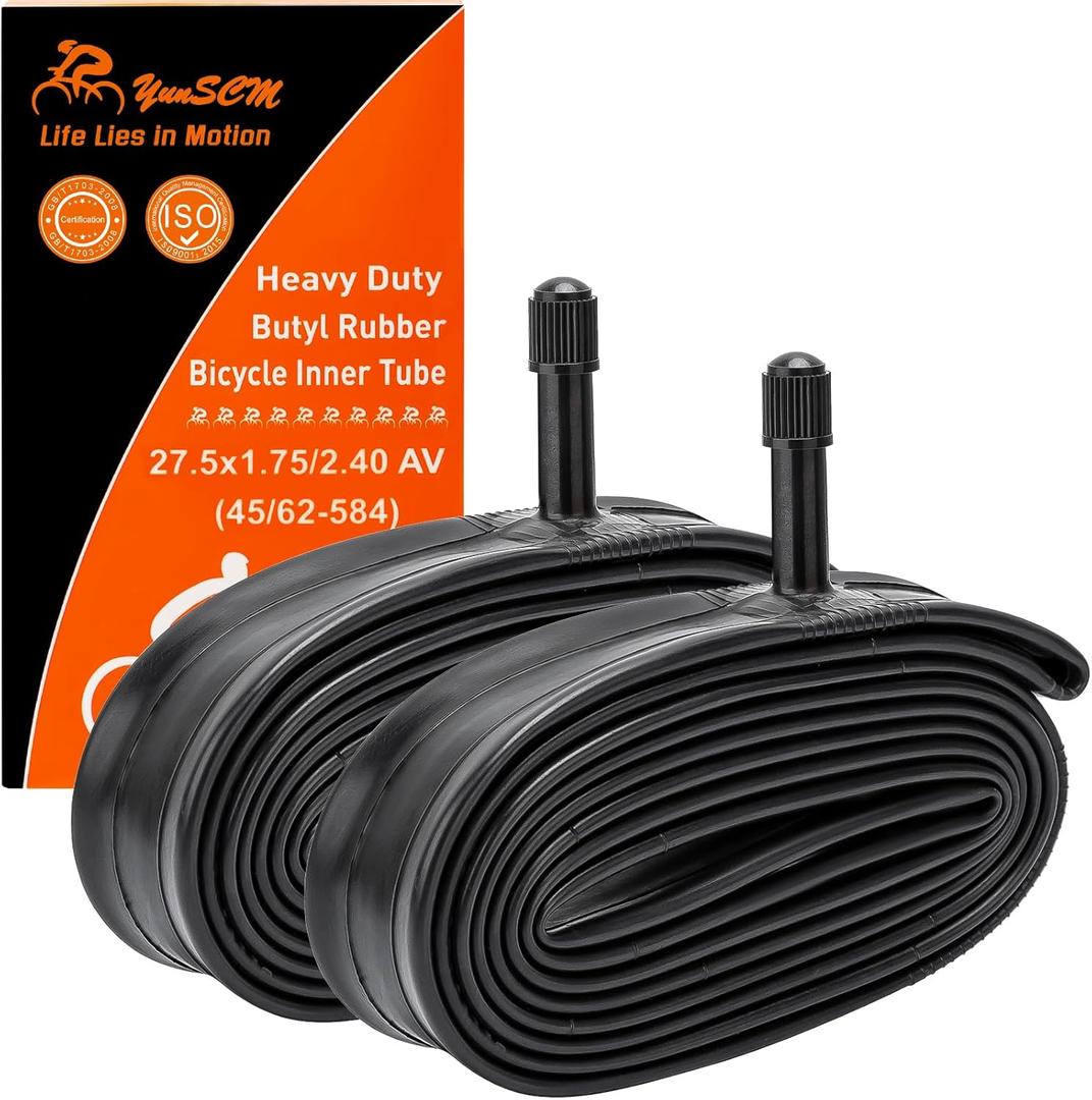YUNSCM 2-PCS 27.5" Heavy Duty Bike Tire Tubes 27.5 x 1.75/2.40 AV32mm Schrader Valve 45/62-584 Inner Tubes Compatible with 27.5x1.75/1.95/2.10/2.125/2.25/2.40 Bike Bicycle Tires Tubes