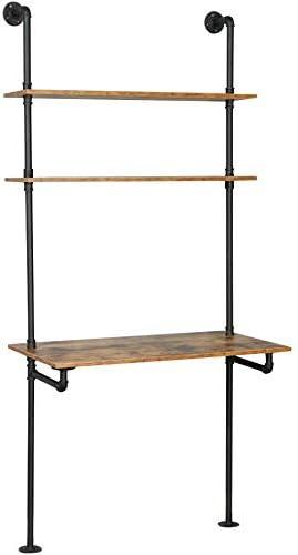 ZIOTHUM Wall Mount Ladder Desk with Shelves, Industrial Bookcase Table, Floating Computer Laptop Desk (36x20x81)