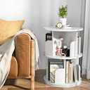 Nidouillet Rotating Bookshelf, Revolving Bookcase 360 Display Round Bookshelf, High-Density MDF Wood Narrow Swivel Corner Book Shelf Standing Bookcase for Adult Bedroom, Living Room (White, 2 Tier)