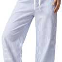 OPOIPIN Women's Striped Wide Leg Pants High Waisted Elastic Waist Casual Lounge Trousers with Pockets (Blue)