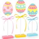 3 Pieces Easter Table Decorations, Wooden Eggs Signs, Colorful Easter Tiered Tray Decor for Home Kitchen Decorations (Eggs)
