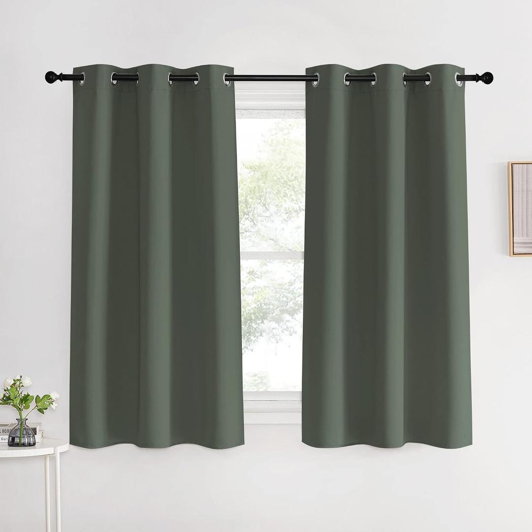 NICETOWN Thermal Insulated Curtains Blackout Draperies, Dark Mallard, Set of 2, 42 by 60 inches Long, Window Treatment Solid Grommet Room Darkening Drape Panels for Bedroom