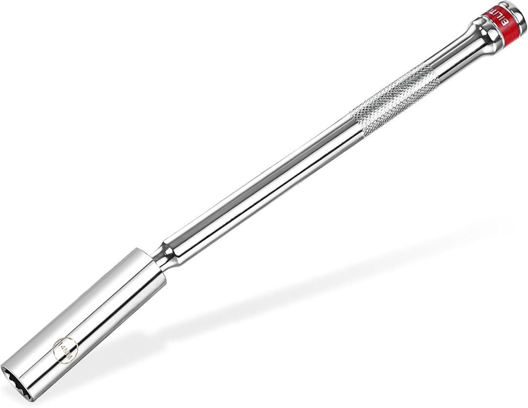 BILITOOLS 14mm Magnetic Spark Plug Socket Swivel Thin Wall Spark Plug Socket Removal Tool 3/8-inch Drive x 10" Total Length with 12-Point, CR-V