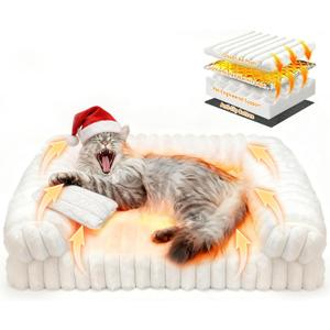 Cat Bed, Cat Beds for Indoor Cats, Winter Self Warming Pet Sofa Bed, Washable Medium Pet Bed for Puppy and Small to Large Kitten with Anti-Slip Bottom, Fits Up to 65lbs Pets (24"L x 18"W x 10"Th)