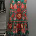 Women's Floral Boho Flowy Mini Cami Dress Ruffle Hem Spaghetti Strap Vacation Tank Dresses (Medium, Green)