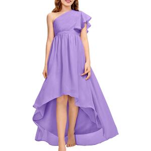 rrhss Flower Girls One Shoulder Ruffle Dresses Flowy A-line Twirl Sleeveless Dress Cute Wedding Prom Party Gowns