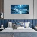 Blue Ocean Waves Landscape Wall Art, Beach Moon Sea Waves Night View Modern Canvas Wall Painting For Living Room Bedroom Office Bathroom Birthday Gift Home Decor 20X40 Inch