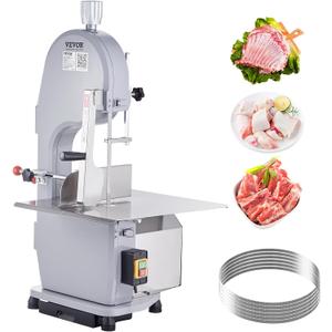 Commercial Electric Meat Bandsaw, 1500W Stainless Steel Countertop Bone Sawing Machine, Workbeach 19.3" x 15", 0.16-7.9 Inch Cutting Thickness, Frozen Meat Cutter with 6 Blades for Rib Pork Beef