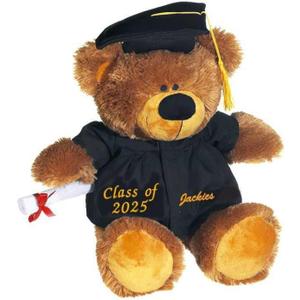 Tri Color Graduation Bear 12" Plush Class of 2025 Gift Graduate High School College University Associate Master Bachelor Degree