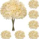 Hollyone 6 Pcs Beige Hydrangea Artificial Flowers Heads with Stems Silk Faux Hydrangea Champagne Fake Flowers for Home Indoor Outdoor DIY Floral Wedding Flower Bouquets Kitchen Table Centerpiece Decor