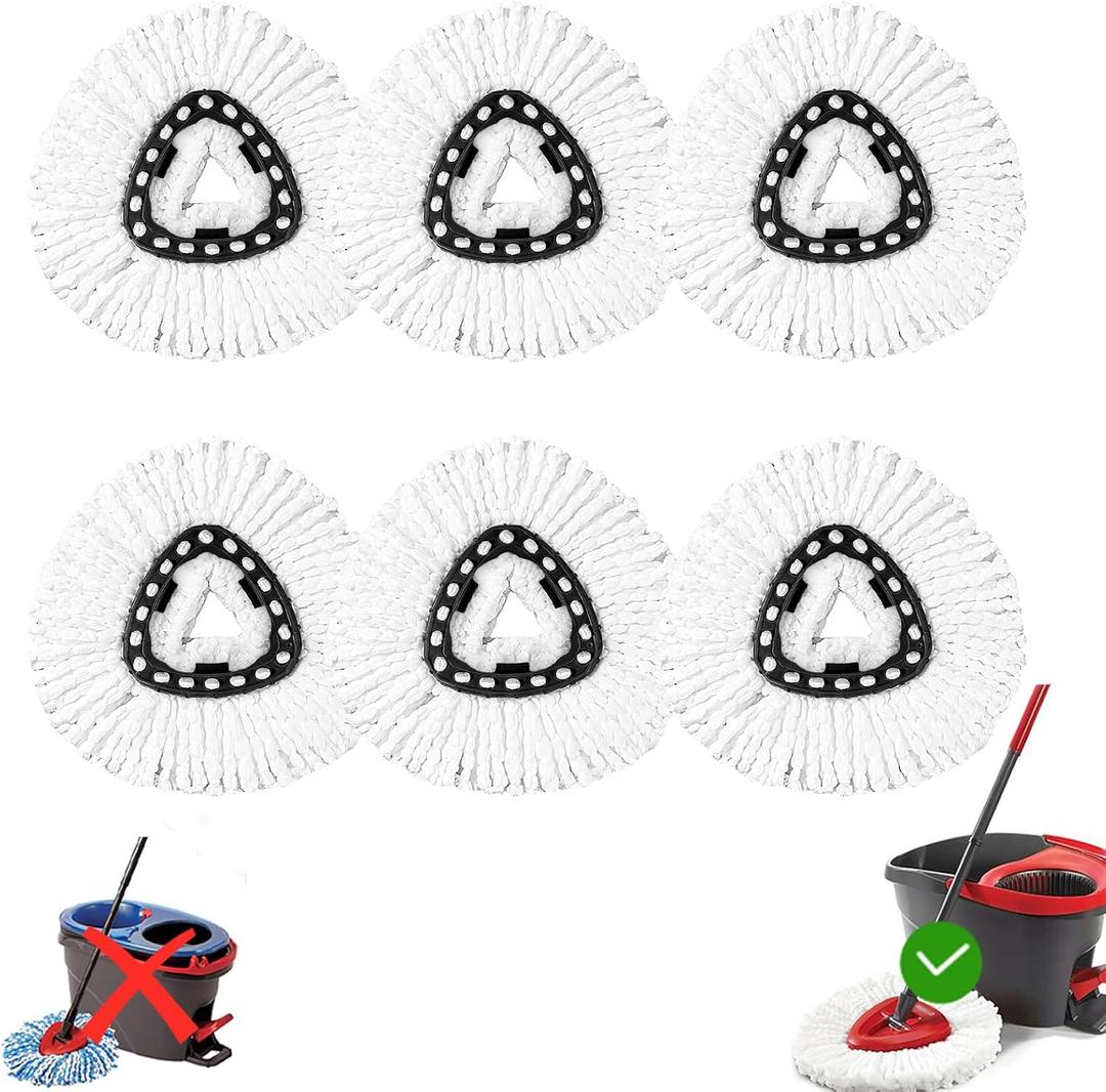 6 Pack Mop Head Replacement Compatible with Oceda Triangle Swivel Mops,Spin Mop Replacement Head 100% Microfiber,Deep Cleaning,EPSUNORISE Replacement Heads Compatible with O Ceda Mop(White)