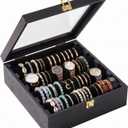 Wenqik Bracelet Display Holder Organizer with 4 Rods, Wooden Bracelet Box with Clear Lid, Jewelry Storage Case for Women Retail Bangle Watches Jewelry Stores, Black Lining