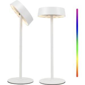 Cordless Lamp, Rechargeable Table Lamp, Battery Operated, RGB Dimmable Touch Control, 3 Color Temperatures, LED Memory Function, Portable Outdoor Waterproof, Restaurant Dining Patio Kitchen, White 2Pc