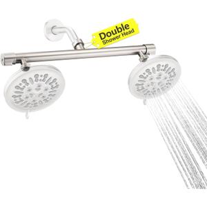 Dual Shower Head Adapter with Build-in Shut Off Valve - Combo for Rain & Handheld Shower Heads - G1/2 Connection - Brushed Nickel