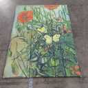 Room Divider Wood Privacy Screens Van Gogh's Butterflies and Poppies Painting Canvas 3-Panel Foldable Portable Separating Divider Room Partitions Freestanding Home Decor 71'' High