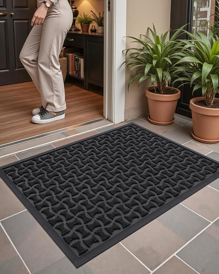 Color&Geometry Front Door Mat Outside Entrance, All-Season Heavy Duty Outdoor Door Mat for Patio Waterproof, Welcome Mat Doormat Outdoor Entrance Non Slip with Rubber Backing, Grey 17''x30'' (1'5" x 2'6" (Rectangular))