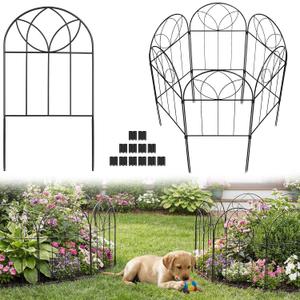 Small Garden Fence Animal Barrier, Decorative Garden Fence 24in(H) x 6ft(L), 6 PCS Rustproof Metal Fences Panel, Arch Black No Dig Fences, Rabbit and Dog Border Fencing for Flower Bed, Patio