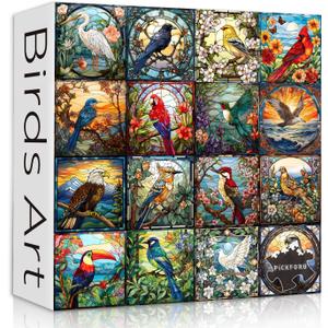 Stained Glass Puzzles for Adults 1000 Pieces, Bird Puzzles for Adults Flower with Cardinal Bird Parrot Hummingbird, Impossible Hard Challenging Jigsaw Puzzles