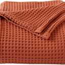 100% Cotton Waffle Weave Bed Blanket | Soft, Breathable, and Lightweight Blanket for All-Season | Perfect for Layering | Brielle Collection (Full/Queen, Burnt Orange)