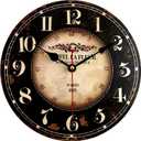 Mrocioa 14 inch Round Black Paris Decorative Wall Clock with Big Arab Numerals, Retro Wood Wall Clocks for Living Room,Office and Kitchen,Colorful Quality Quartz Quiet Round Hanging Clock