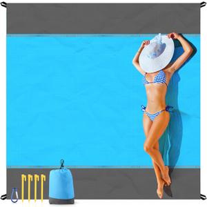 EASYFUN Beach Blanket Sandproof Oversized, 79''83'' Extra Large Beach Mat, Portable Picnic Mat for Travel Camping Hiking, Lightweight Beach Essentials Family Water Resistant Mat Nylon 210T (Blue)