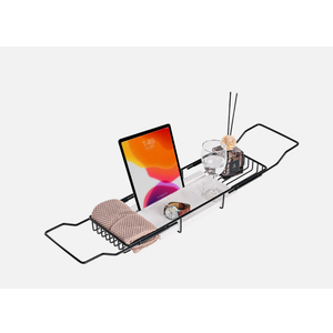 MARBBNEST Bathtub Tray Caddy for Luxury Bath Expandable Extra Wide Bath Tub Tray with Natural Marble Tray and Mobile/Tablet Stand, Ideal for Home Spa Lovers