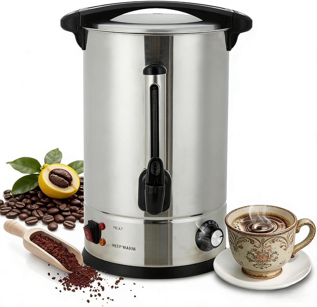 14 L/110 Cups Coffee Urn, Double-Wall Stainless Steel Coffee Maker Hot Water Urn, Large Capacity Hot Coffee Dispenser, Quick Brew, Stays Hot for Buffet Catering Wedding Gathering(Silver)