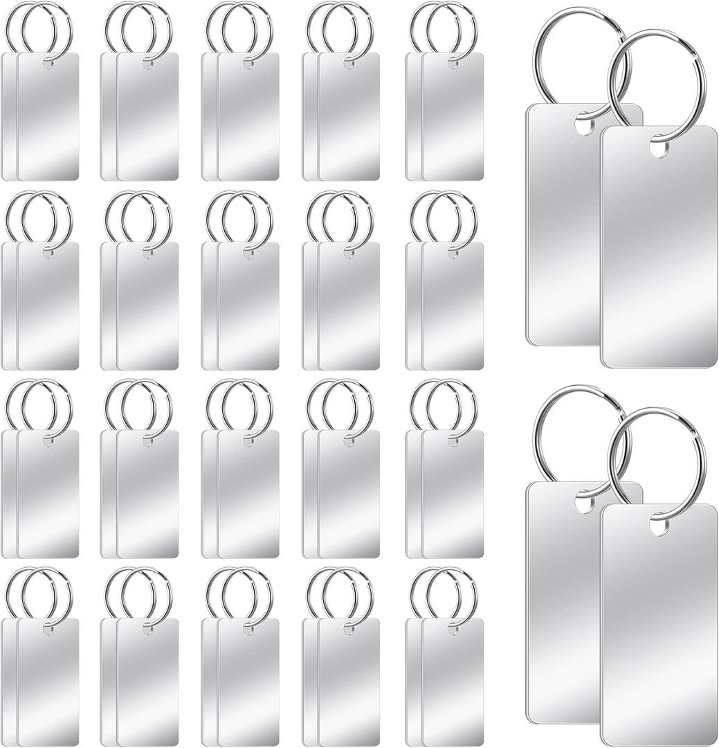50 Pcs Blank Dog Tags 1.6 x 0.8 Inch Stainless Steel Tags Blank Key Rectangle Engraved Blank Key Ring with One Hole Metal Stamping Tags for DIY Decorative Craft Dog Tags