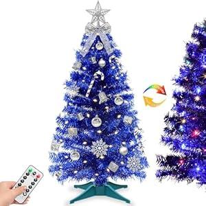 3 Ft Small Christmas Tree Hanukkah Decor with Timer Remote, 8 Modes 50 Warm White&Colorful Change Lights, 3D Star&44 Ornaments, Battery Operated, Mini Christmas Tree Table Indoor Holiday Party Decor
