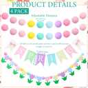 Frienda 4 Pcs Spring Garland Decorations Felt Pompom Ball Garlands Hello Spring Tulip Flower Banner for Holiday Birthday Party Carnival Decoration Photo Prop Nursery Easter Farmhouse Decor